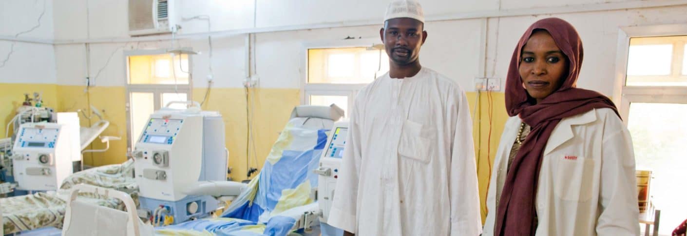 Photo of two medical staff in the El Fasher Hospital.